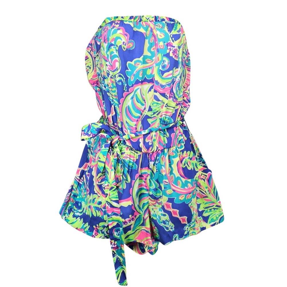 Lilly Pulitzer Ritz Strapless Romper Women's M Vibrant Tropical Neon Print Beach